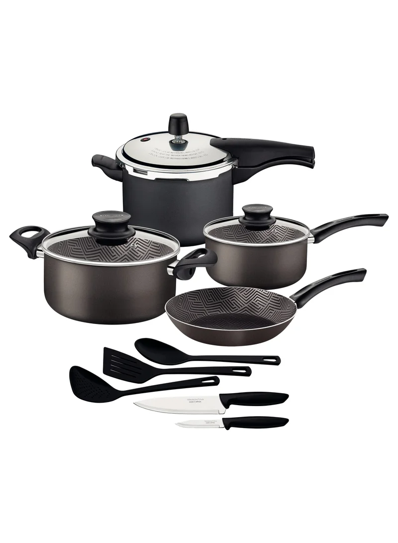 Tramontina Since 1911,Made in Brazil- Paris 12 Pieces Lead Colored Aluminum Cookware Set with Interior and Exterior Starflon Max PFOA Free Nonstick Coating